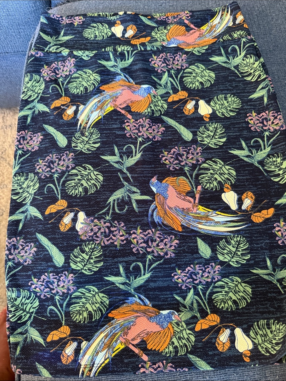 LuLaRoe Navy Tropical Pencil Skirt with Green & Pink Accents